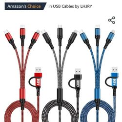 LHJRY 6 in 1 Multi Charging Cable 3Pack 4ft USB A/C to Phone USB C Micro USB Connector Cord Compatible with Cell Phones Tablets and More - (Red,Black,