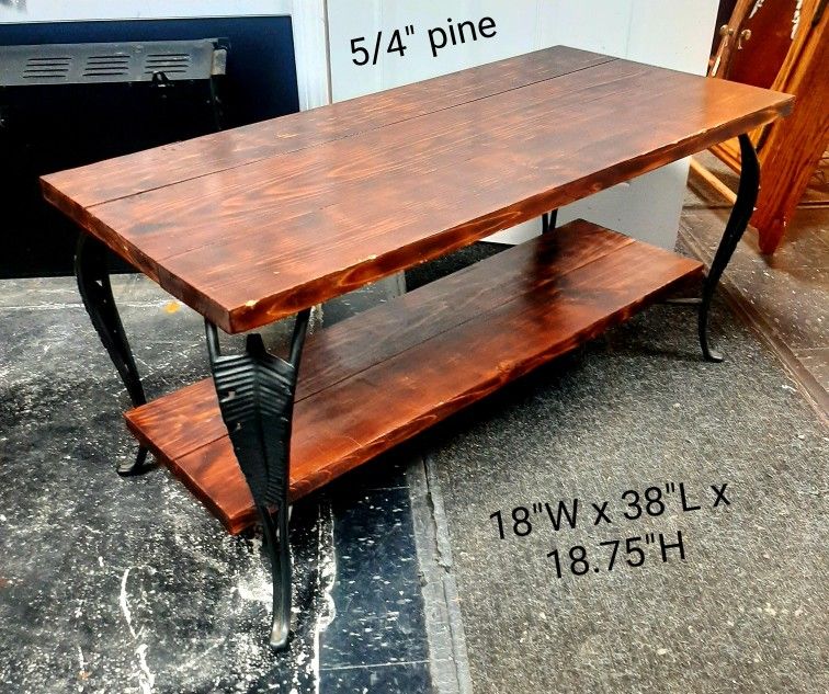 Custom Pine Side Table / Iron Coffee Table / Rustic Pine Hall Table