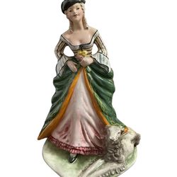 Vintage Capodimonte Italian Woman w/dog Figurine ~ Hand Painted ~ Floral Detailing ~ Fontanini Italy