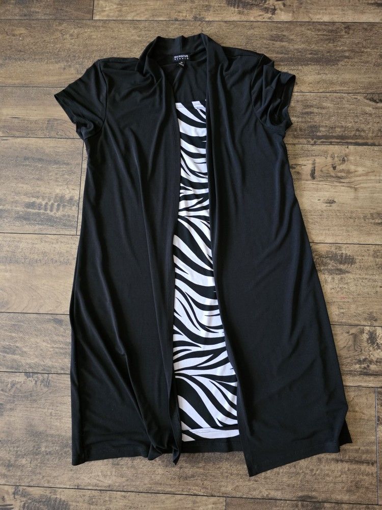 Enfocus Studio Black Dress With Built Cardigan with Zebra Pattern size12