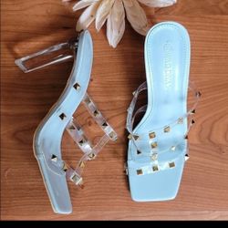 wild diva lounge light blue studded clear sandal