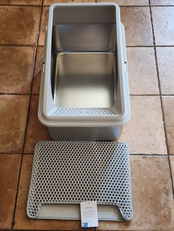 Stainless Steel Cat Litter Box with Rim and Litter Mat