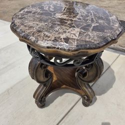 Ashley Casa Molino Marble Top Accent Table – Carved Wood Base – Traditional Luxury