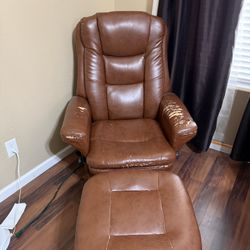 Leather Recliner Chair with Ottoman – Needs TLC