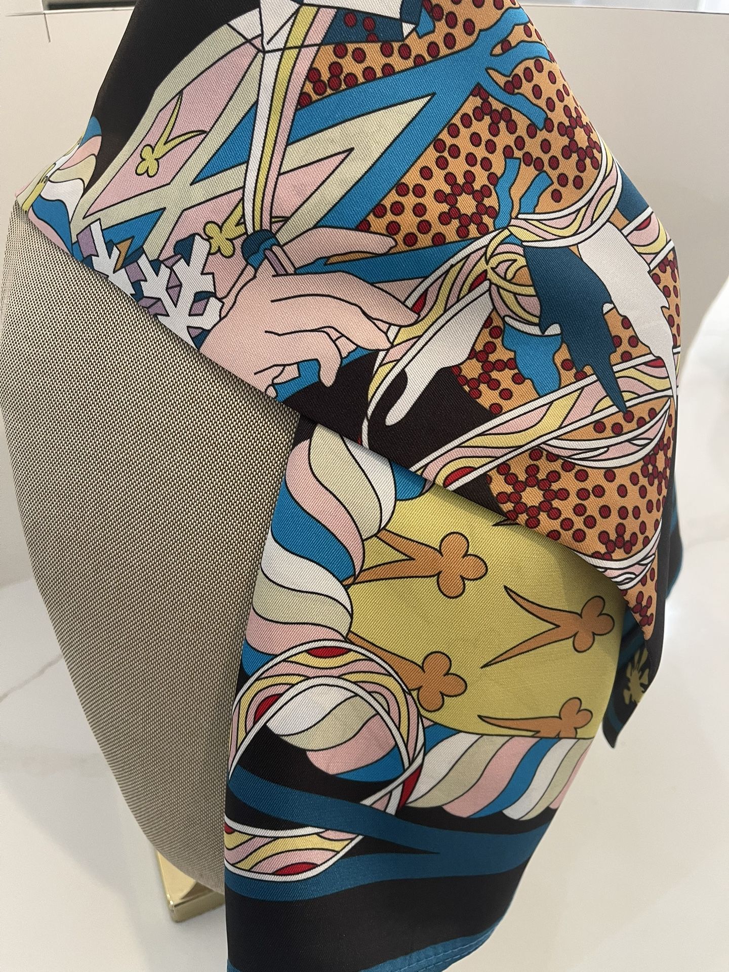 Black With Multicolor Twill Silk Scarf 34”x34”