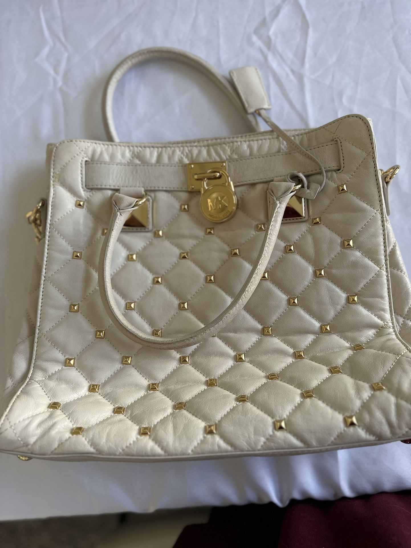 Michael Kors Cream Quilted Studded Handbag