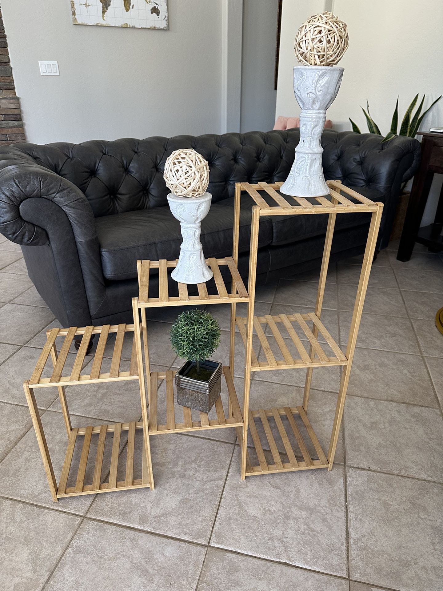Wood Plant Stand Home Decor / Bamboo Shelf / Storage Plant Stand Pot Holder / 32” Wide By 31-1/2” Tall By 10” Deep 