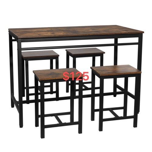 5-piece modern industrial style dining table set, dining room, home kitchen furniture,distressed brown