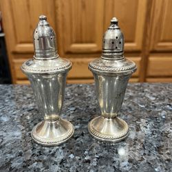 Vintage Duchin Creation  Sterling Silver Weighted Pair of Salt And Pepper Shakers With Glass Insert