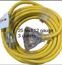 25ft 12/3Extension Cord With Triple Outlets,12gauge Heavy Duty, Lighted, Outdoor/indoor,