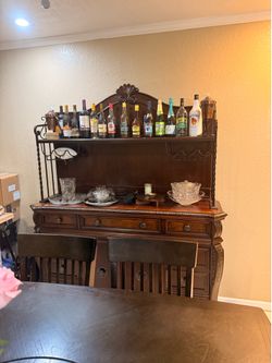 Large Wood Bar / Hutch Cabinet