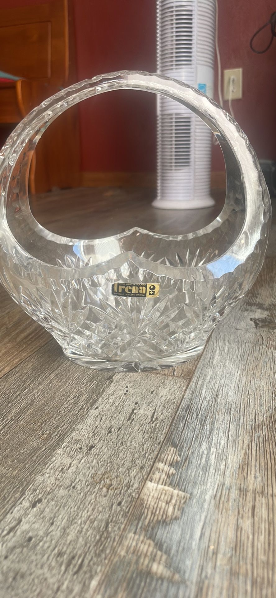 VINTAGE Irena POLAND 24% LEAD CUT CRYSTAL GLASS BASKET