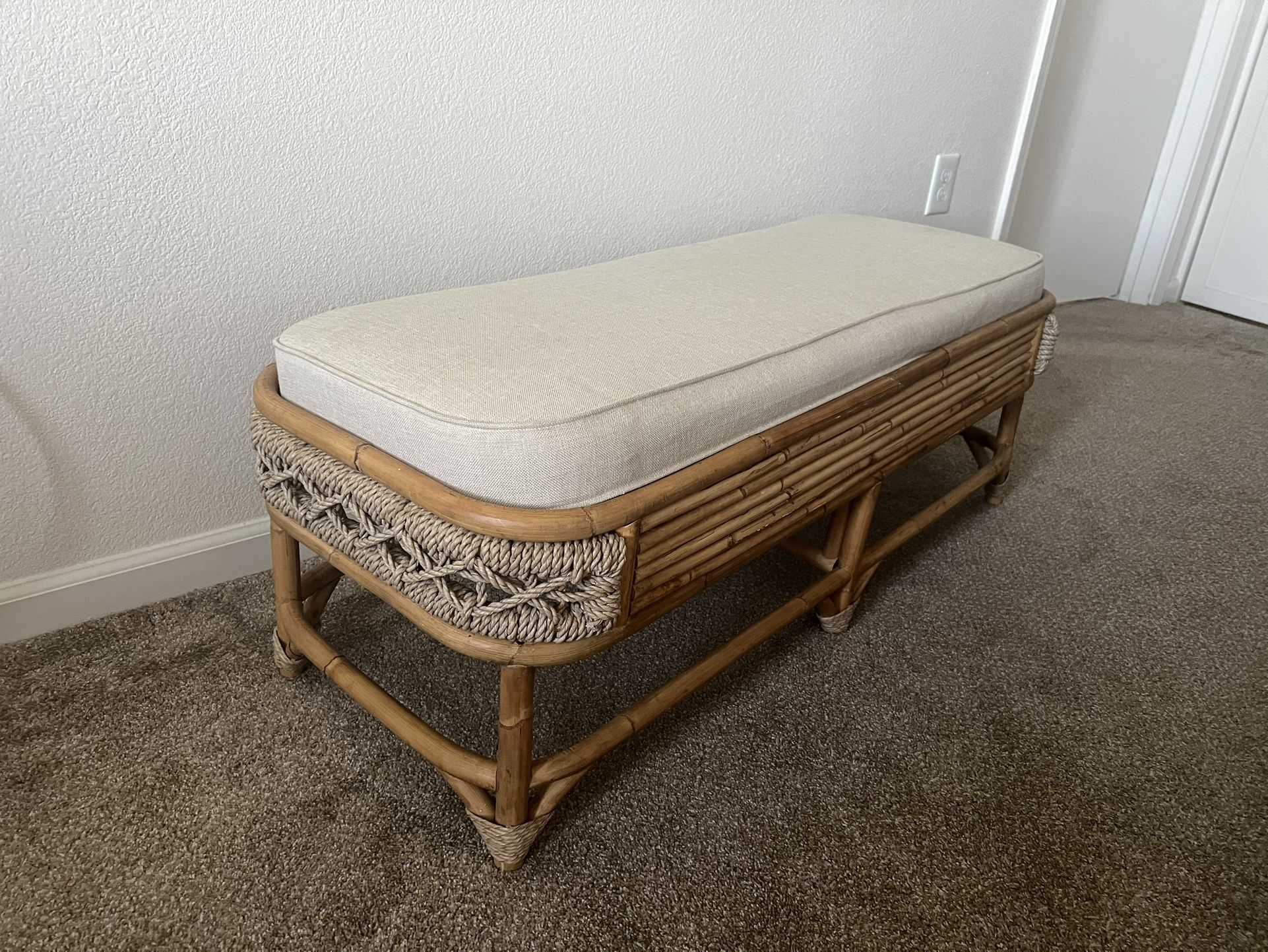 Rattan Bamboo Accent Bench 