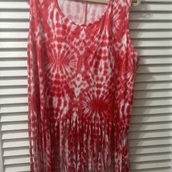 1 X Red And White Fringe Top. Cover Up Beach Or Top 