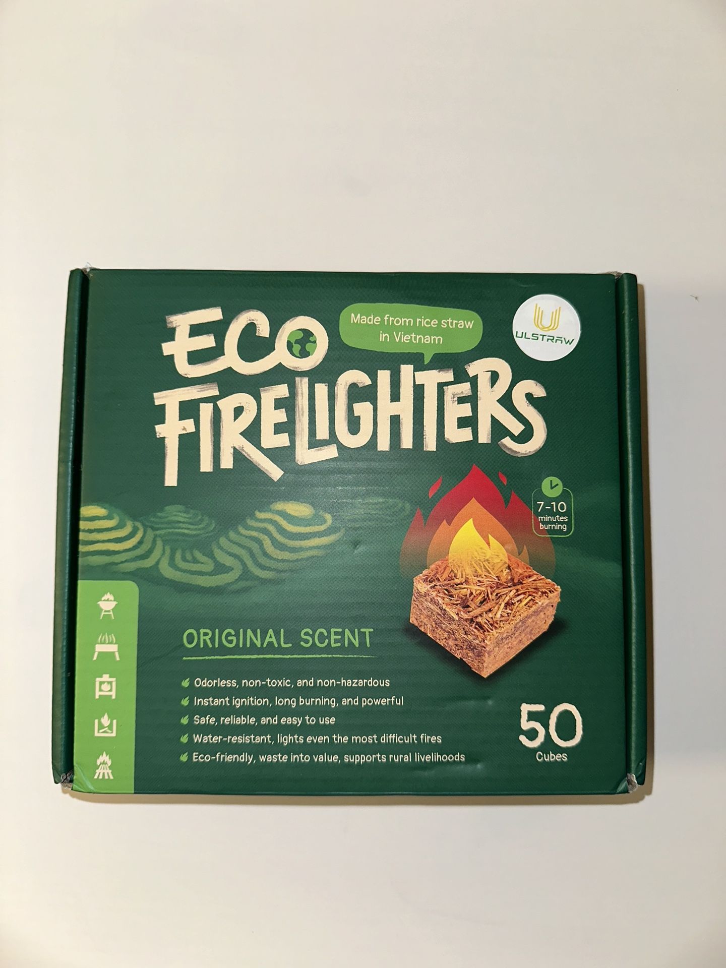 ULSTRAW-Eco Fire Starter for Indoor/Outdoor Fires, Fireplace, Grill - 50 Cubes