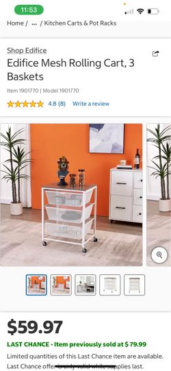 Edifice 3-Basket Mesh Rolling Cart – Brand New in Box