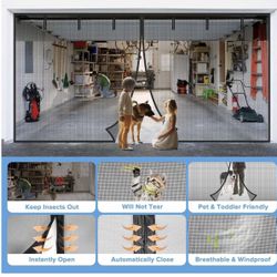 Garage Door Screen 2 Car 16x7ft Garage Screen Door,Upgraded PET Mesh Stronger Than Fiberglass and Polyester, He