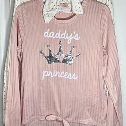 3 Piece Girls Pink "Daddy's Princess" Long Sleeve Top & Polka Dot  Bow Set 12