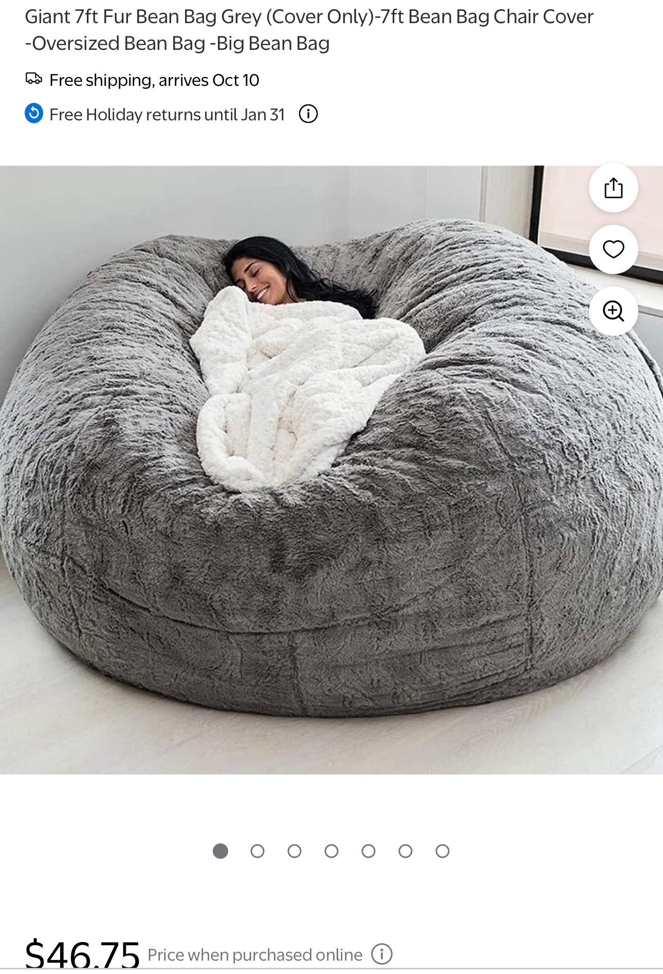 Giant 7ft Fur Bean Bag Grey (Cover Only)
