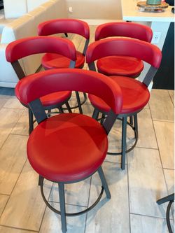 Set of 5 Red Swivel Bar Stools