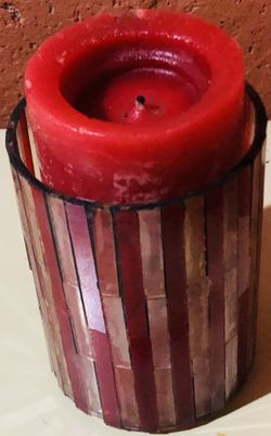Cranberry Candle in Gorgeous Beveled Glass Candle Holder