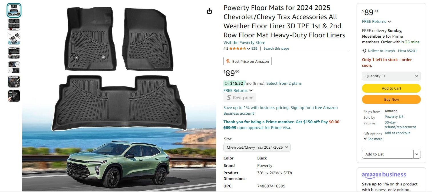 2024 Chevrolet Trax Floor Mats