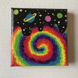 Trippy Tie Dye Outer Space Acrylic Painting Handmade Mini Canvas 4inx4in