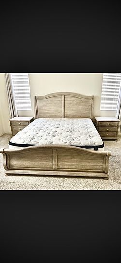 Ashley‘s furniture king bed frame set with nightstands and mattress barely used Ashley’s furniture king bed frame set with nightstands and mattress ba