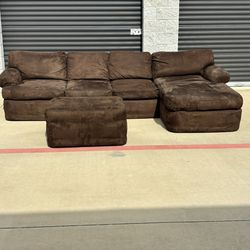 Brown Chaise Sectional & Ottoman. Delivery Available. 