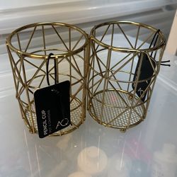 2 Gold Pencil Cups 