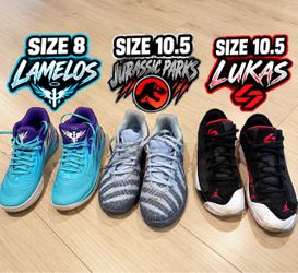 Basketball shoes lamelo’s size 8  Nike Jurassic parks 10.5  Lukas 10.5