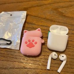 Apple Airpods Pair. Charge Case, Kitty Paw Print Soft Pink Silicone Case