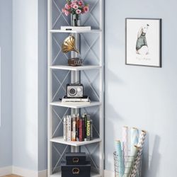 F1851 6-Tier Corner Shelf, 70.86" Corner Bookshelf Storage Etagere Bookcase