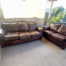 Brown Leather Couch And Loveseat Set 