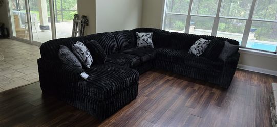 Black Corduroy Fabric Sectional Sofa 🚚WE DELIVER🚚