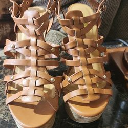 Women Brown Sandal Wedge Heels Sz 6