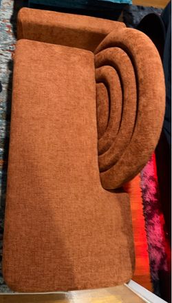 Rust Orange Curved Sofa with Scroll Arm Still New Condition ❤️‍🔥