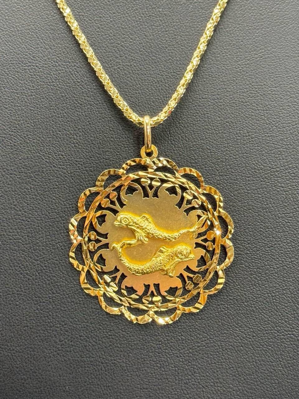 18k solid yellow gold Pisces zodiac sign fish pendant