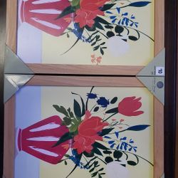2 New Floral Artwork With Wooden Frame 