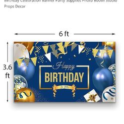 Happy Birthday Decorations Banner Large Navy Blue and Gold Balloons Backdrop Theme Poster for Children Men Women Birthday Celebration Banner Party Sup