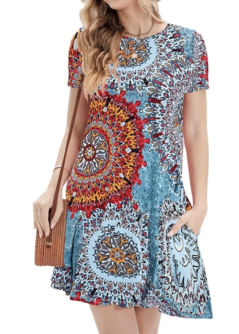 Women Summer Casual T Shirt Dress for 2022 Short Sleeve Loose Beach Sundress with Pockets