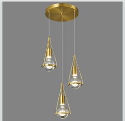 Gold Crystal Pendant Light 3-Light Dimmable LED Kitchen Island Chandelier