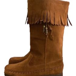 Report Women’s Dubais Fringe Camel Color Moccasin Suede Boots Size 8