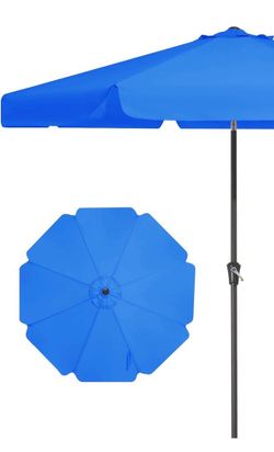 9 FT Patio Umbrella With Push Button Tilt/ Crank, 8 Sturdy Ribs. Royal Blue