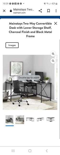 Mainstays Two-Way Convertible Desk with Lower Storage Shelf, Charcoal Finish and Black Metal Frame

