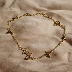 18k Gold Plated Titanium Steel Cross pearl Butterfly heart bracelets Anklets