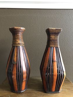 Boho bamboo wicker vases