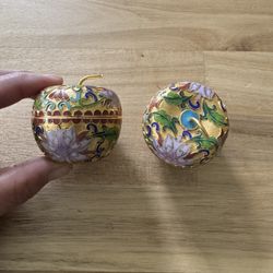CLOISONNE Brass: Chinese APPLE Trinket Boxes, NEW, RARE