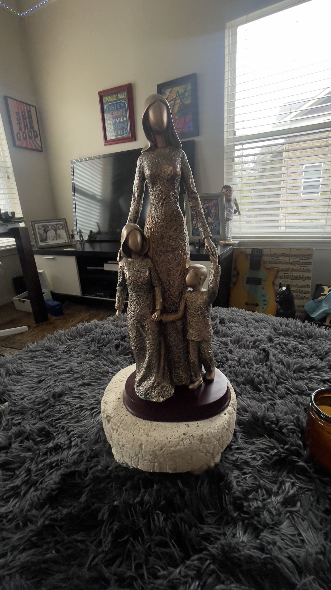 Large VINTAGE MOTHER & CHILDREN, PLASTER OF PARIS, 14" Copper VINTAGE STATUE
