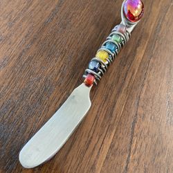 Funky Colorful Stone And Beaded Stainless Cheese Spreader Knife And old-school, stainless potato peeler